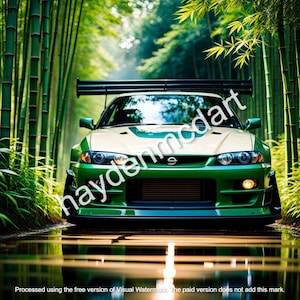 Green Nissan Silvia S15 style car in Bamboo Forest, Osaka, Japan