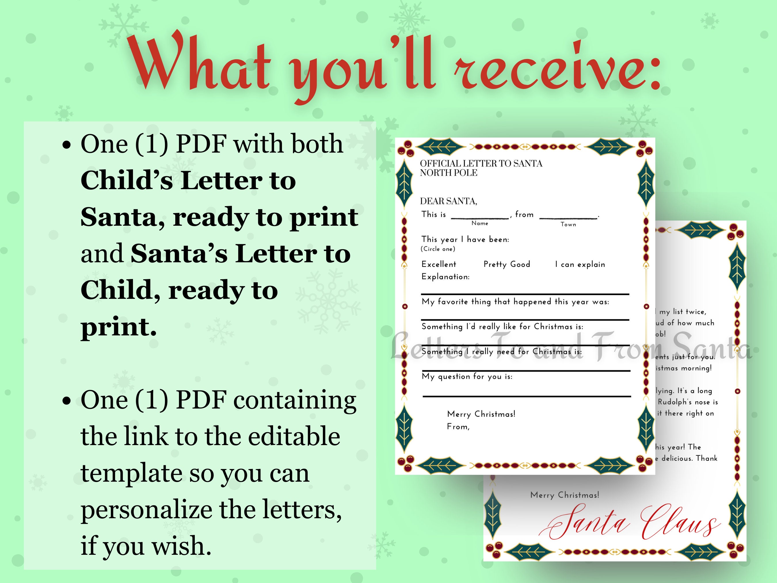 Letter to Santa From Child Letter to Child From Santa Print ready