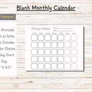 Blank Monthly Calendar Fill In PDF Printableinstant Download - Etsy