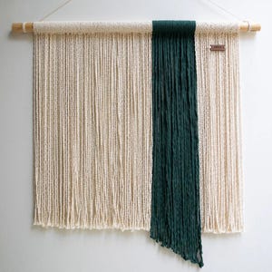 Natural Cotton Rope Wall Tapestry – Handwoven Textile Art on Wooden Pole | Boho Neutral Wall Hanging
