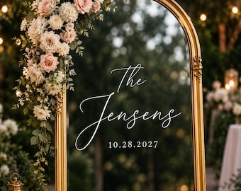 Custom Wedding Mirror Decal for Personalized Wedding Decor | Last Name Sticker for Bridal, Wedding, Party | Name Sign Vinyl