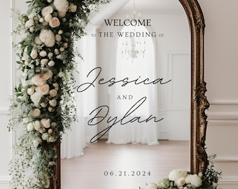 Willkommen Hochzeitsschild | Personalisierbar Namen - Spiegel, Acryl, Pappe - Hochzeitsspiegel Aufkleber - zur Hochzeit von - Empfang - Zeremonie