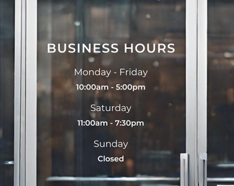 Custom Business Hours Vinyl Decal | Shop Door Window Sign