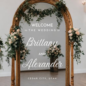 Wedding Welcome Sign for Mirror | Customizable Names - Acrylic, Cardboard, Wood - Wedding Decal - To the Wedding of - Reception - Ceremony