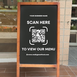 Calcomanía QR de menú / Nombre comercial, QR y sitio web personalizables - Calcomanía para ventana - Calcomanía para stand - Menú de food truck, cafetería y restaurante - Ventana