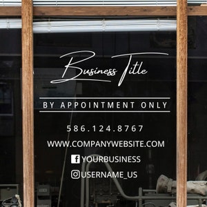 Custom Business Sign Decal | Customizable Tagline, Social Media, Website, & Phone Number - Window Decal - Hours - Door Decal - Vinyl Letter