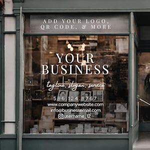 Custom Business Decal | Customizable Logo, Tagline, Info, Website & Phone Number - Window Decal - QR Code - Small Business Vinyl Door Sign