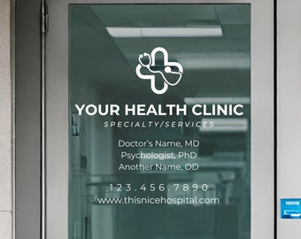 Custom Health Clinic Window Decal | Logo, Tagline, Phone Number