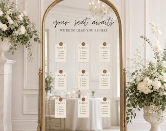 Wedding Mirror Seating Chart Decal | "Your Seat Awaits" Vinyl Sign