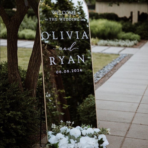 Plaque de bienvenue pour mariage | Prénoms personnalisables - acrylique, carton pour miroir - Sticker miroir de mariage - Pour le mariage de - Réception - Cérémonie