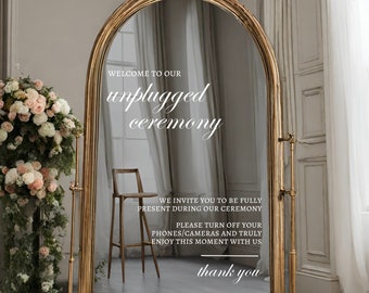 Unplugged Ceremony Mirror Decal | Customizable Wedding Sign