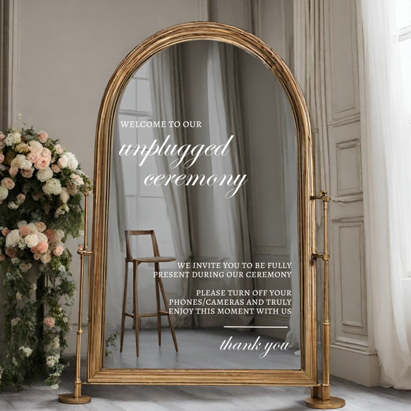 Sticker miroir de mariage Unplugged Ceremony | Couleur et texte personnalisables - enseigne de cérémonie de mariage - sticker miroir selfie - cérémonie silencieuse