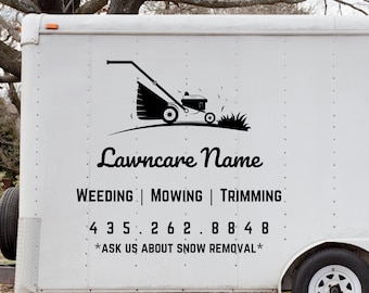 Lawn Care Business Decal | Customizable Logo, Name, Services, Website, & Phone Number - Window Decal - Trailer - Custom Logo - Landscaping