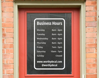 Business Hours Decal | Customizable Hours, Username, Website, & Phone Number - Window Hours - Shop Hours - Custom Vinyl Lettering