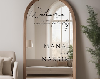 Engagement Party Welcome Decal | Customizable Names & Date - For Mirror, Acrylic - Wedding Mirror Sign - Night Before - Reception - Ceremony