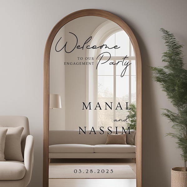 Engagement Party Welcome Decal | Customizable Names & Date - For Mirror, Acrylic - Wedding Mirror Sign - Night Before - Reception - Ceremony