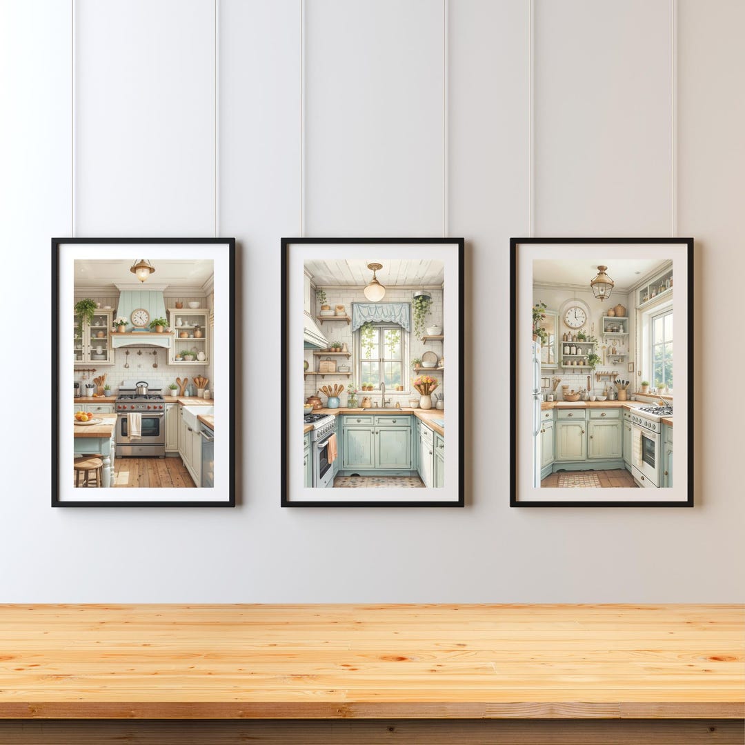 rustic cozy kitchen art prints under $7 shipped |... Vintage Kitchen Print Set: Shabby Chic Farmhouse Watercolor (digital ...