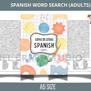 Spanish Language Learning Resources Spanish Word Search Puzzles for Adults Ready to Print 10 PDF Pages, Includes key! Book 2