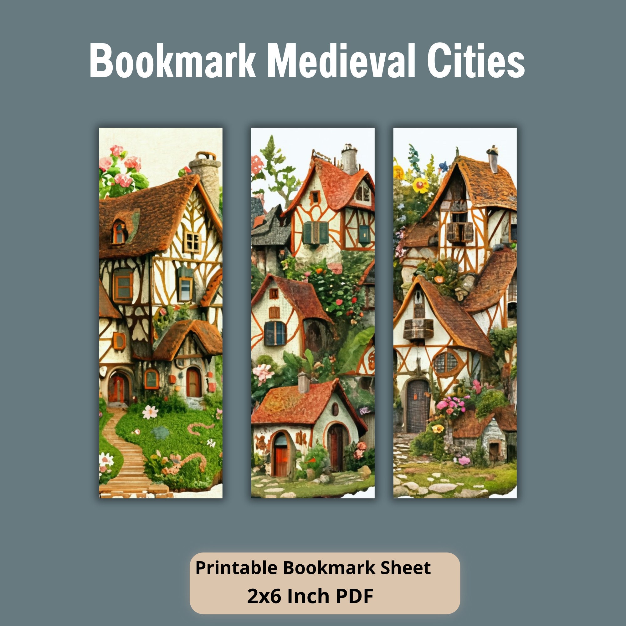 Medieval Villages Printable Bookmarks, 8 Boho Vintage Bookmark Sheets ...