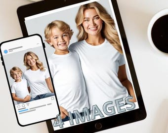 Maquette de famille de t-shirt blanc en toile Bella : 4 images (PNG, PDF)