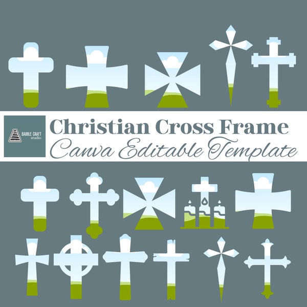 Canva Frame Bundle Christian Cross,  Cross Frame PNG, Canva Catholic Batips template, Editable Canva Blank Sublimation Drag and Drop Frame