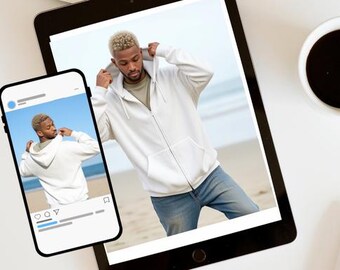 White Full Zip Hoodie Mockup: Gildan 18600 (Digital Download)