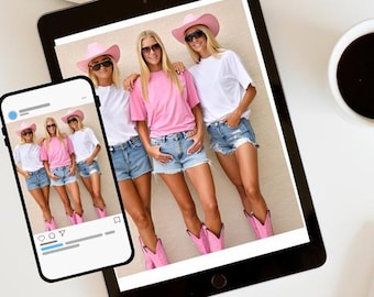Maquette de bachelorette western : cow-girl rose, 3 personnes (téléchargement numérique PNG JPG)