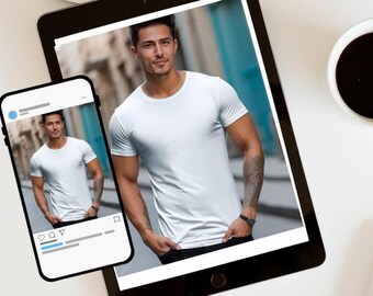Maquette de t-shirt blanc Bella Canvas 3001 : style de vie de modèle masculin (téléchargement numérique)