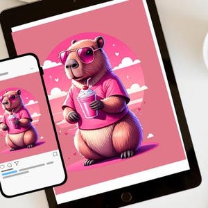 Funny Pink Capibara Summer Vibes PNG, Cute Tropical Animal Clipart for T-Shirts, Stickers & Printable Designs. Capibara video for Free
