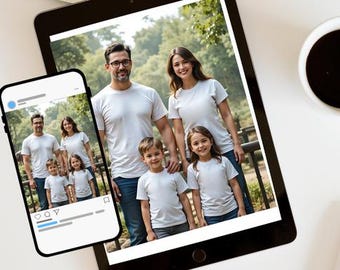 Maquette de groupe familial de t-shirt en toile Bella (PNG, PDF)