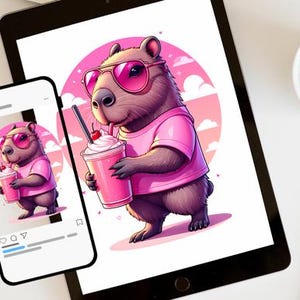 Funny Pink Capibara Summer Vibes PNG, Cute Tropical Animal Clipart for T-Shirts, Stickers & Printable Designs. Capibara video for Free