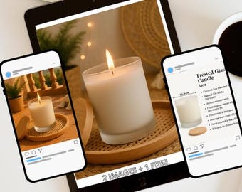 Frosted Glass Candle 11oz Mockup: Custom Size Chart (PNG)