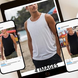 Bella Canvas 3480® Herren Racerback Tank Top Mockup Bundle | 4 T-Shirt Mockup, 3480 Top Mockup, Männer Summer Vibes Tank Top Vibes Mockup