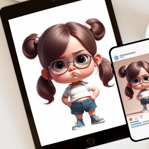 Cartoon Images Girl Character - Adorable Grumpy Girl Images for Social Media, Cute Mobile Wallpapers, Print on Demand Designs