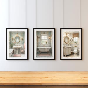 Vintage Bathroom Print Set: Shabby Chic Farmhouse Watercolor (Digital Download)