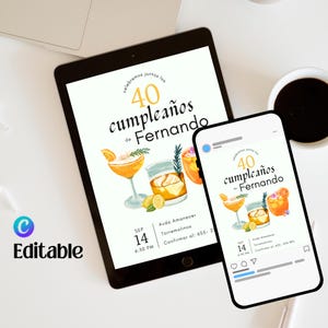Convite de aniversário espanhol para adultos, convite engraçado editável para festa no Canva, modelo exclusivo de cartão de aniversário digital para adultos para download