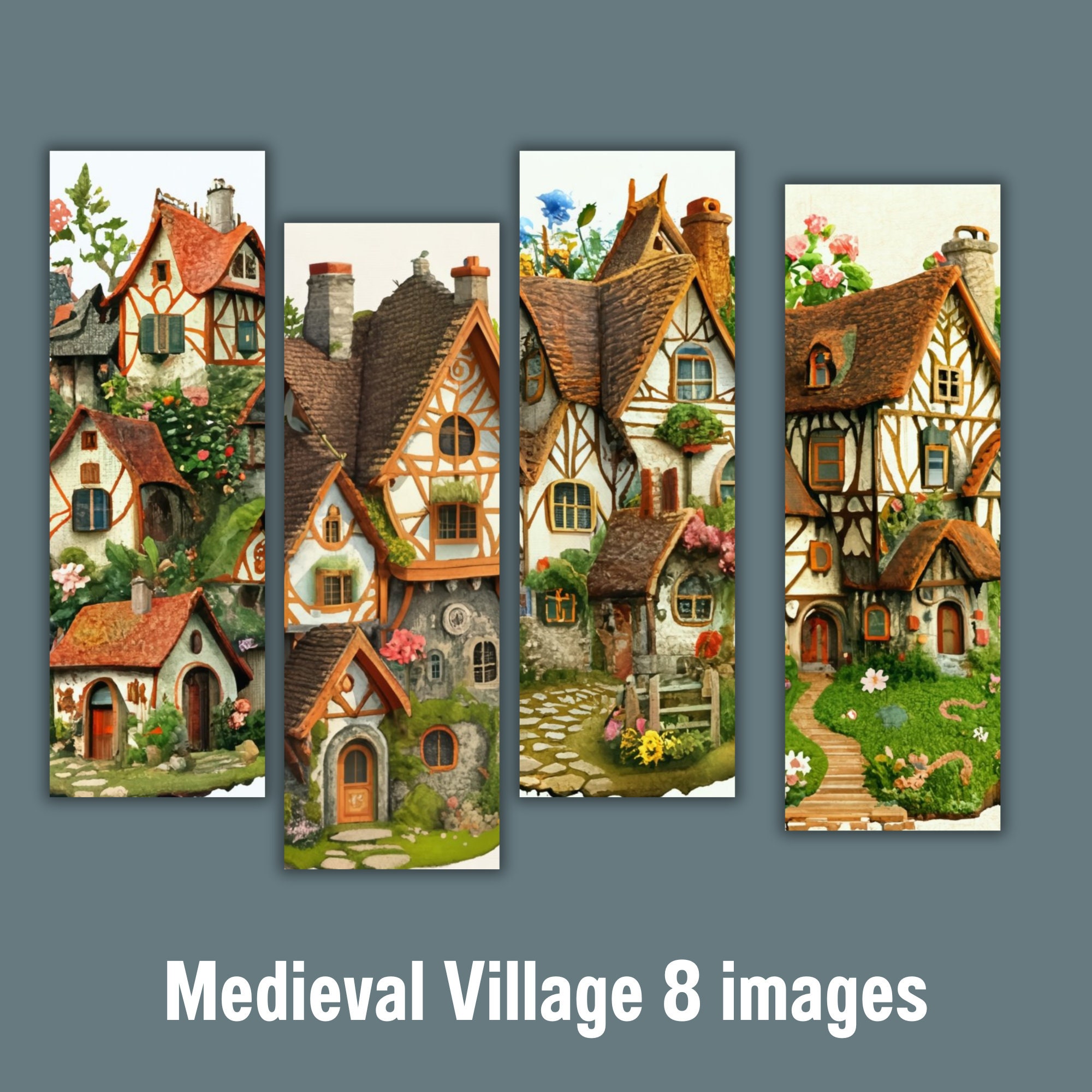 Medieval Villages Printable Bookmarks, 8 Boho Vintage Bookmark Sheets ...