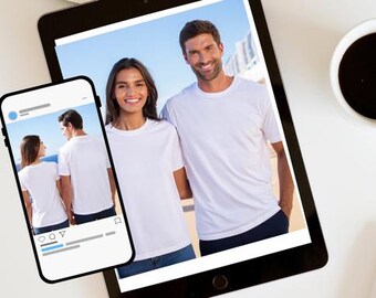 Maquette de t-shirt pour couples en croisière : Bella Canvas 6400 (téléchargement numérique PNG/JPG x 4)