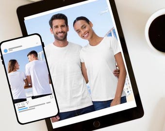 Maquette de t-shirt pour couples en croisière : Bella Canvas 6400 (téléchargement numérique PNG/JPG x 4)