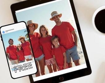 Maquette de groupe de t-shirts rouges : conception de photos de famille (téléchargement numérique)