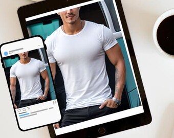 Maquette de t-shirt blanc : modèle masculin Bella Canvas 3001 (téléchargement numérique)