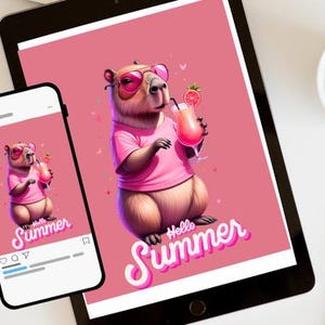 Funny Pink Capibara Summer Vibes PNG, Cute Tropical Animal Clipart for T-Shirts, Stickers & Printable Designs. Capibara video for Free