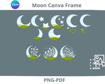 Moon Canva Frame Template: Stars Bundle (PDF)