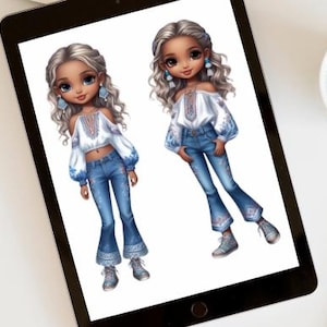 Chibi Girl Clipart Bundle | Cute Chibi Girl PNG Chibi Doll Designs for Scrapbooking, Invitations & More