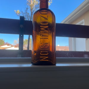 Antique Ozomulsion Amber Bottle c1880s