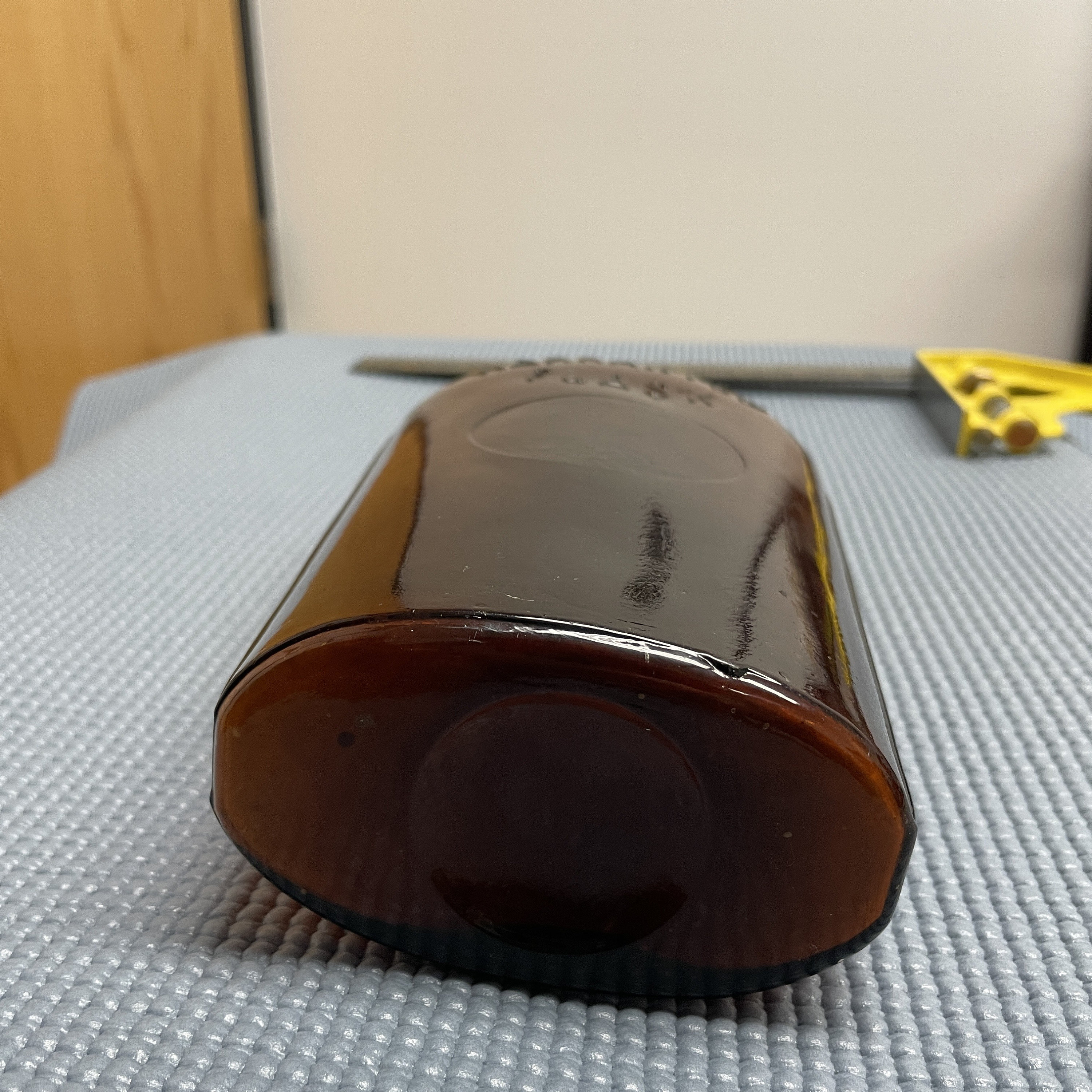 Antique Warranted Flask Amber Glass Strap Sided Bottle From 18701900