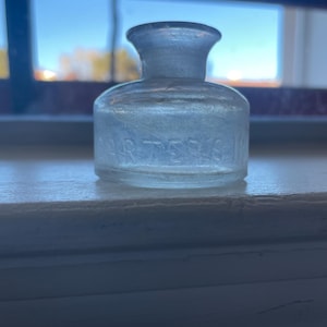 Tintero pequeño antiguo de Carter’s Ink, transparente, con tapa de corcho, anterior a 1900