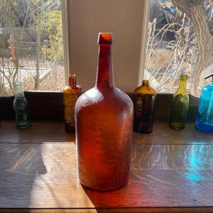 Antique Very Large Amber Glass Whiskey Bottle c1850-1890s Unmarked