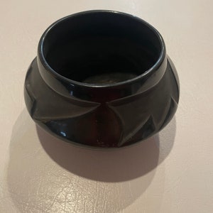 Black on Black Carved Pottery Bowl from the 1940s made in San Ildefonso Pueblo by Isabel Pena