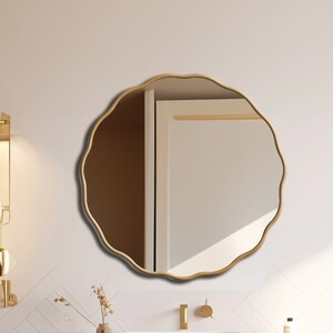 Modern Round Mirror Decor, Unique Round Mirror for Bathroom, Aesthetic Mirror Home Design, Gold Frame Wall Mirror, Mirror fot Vanity